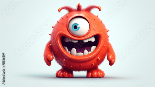 Cute Furry fluffy Orange Monster, cartoon 3d, alien monster illustration, on white background. photo