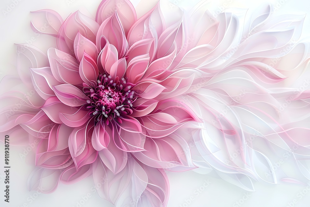 Fototapeta premium Beautiful pink dahlia flower on white background, top view