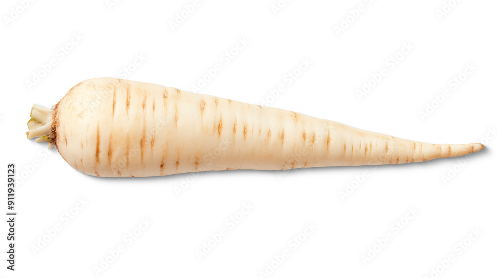 A pale-skinned, firm-textured parsnip with an elongated, conical shape. A root vegetable with a slightly sweet, earthy flavor. A pale-skinned, firm-textured parsnip with an elongated, conical shape. A root vegetable with a slightly sweet, earthy flavor.