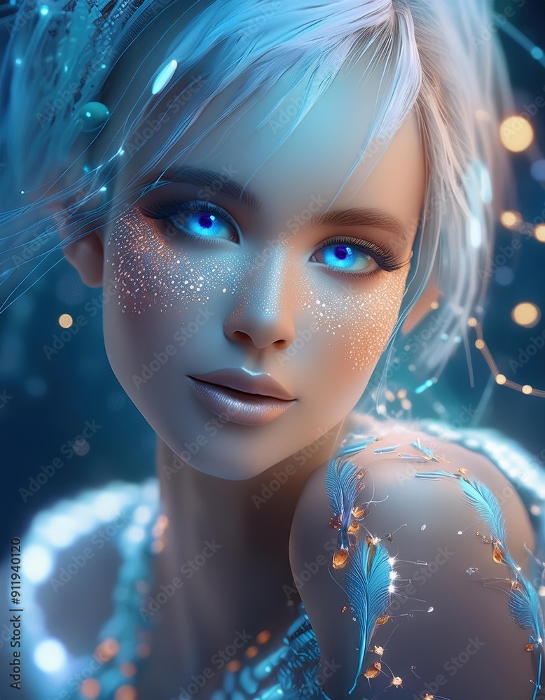 Enchanting Digital Portrait of a Fantasy Woman with Luminous Features Enchanting Digital Portrait of a Fantasy Woman with Luminous Features