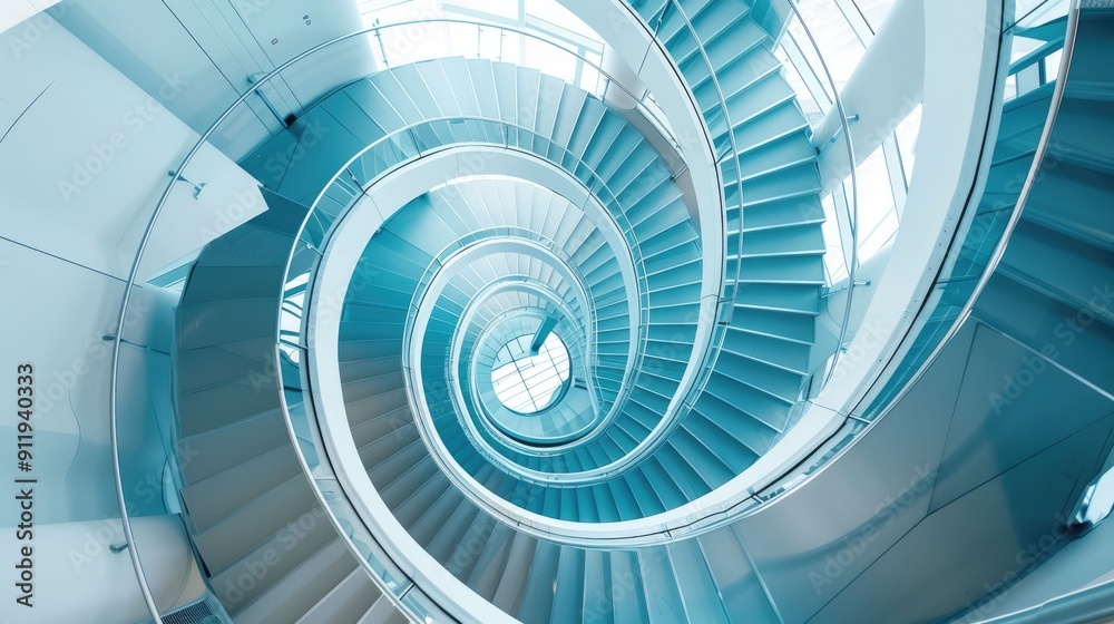 Fototapeta premium Spiral staircase inside a modern cylindrical building with glass floors