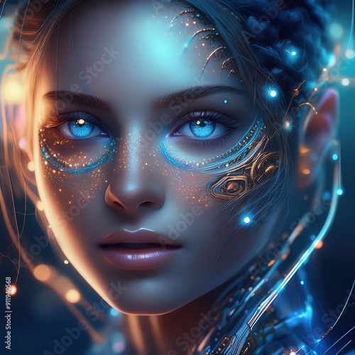 Futuristic Cybernetic Woman with Glowing Patterns