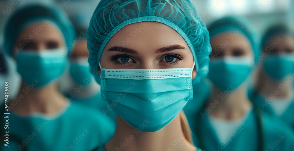 Close-up of a confident healthcare worker in a surgical mask and cap, symbolizing dedication and professionalism in medicine. Close-up of a confident healthcare worker in a surgical mask and cap, symbolizing dedication and professionalism in medicine.
