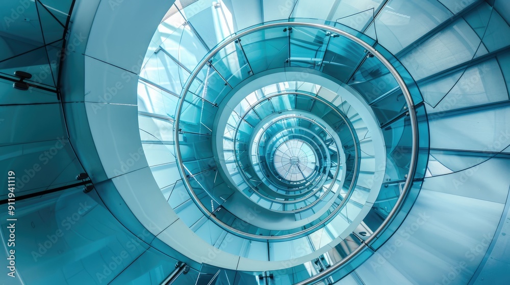 Spiral staircase inside a modern cylindrical building with glass floors Spiral staircase inside a modern cylindrical building with glass floors