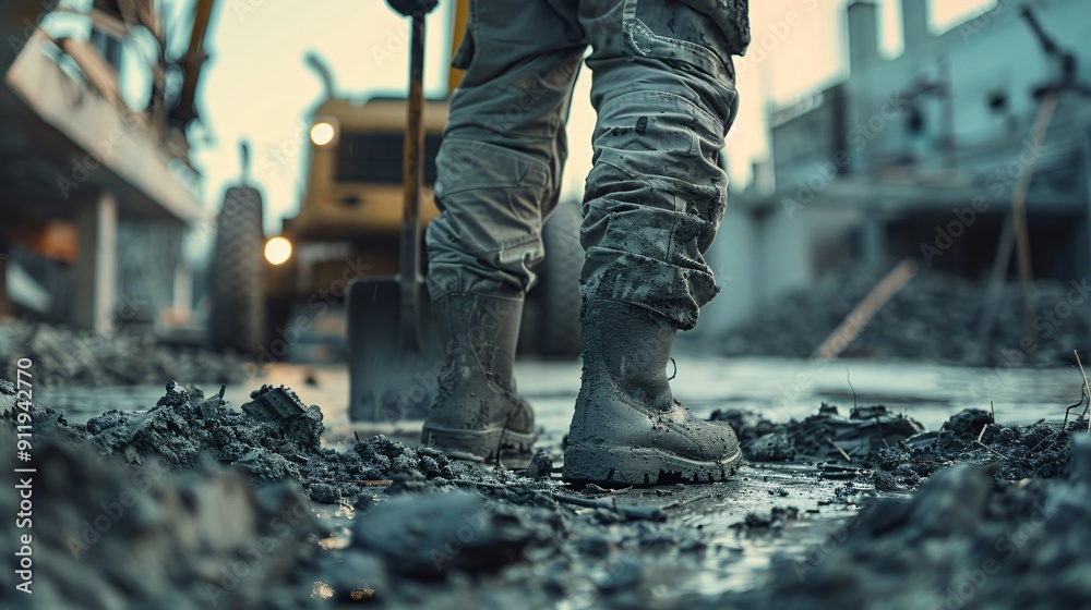 Close-up of Work Boots in a Construction Zone Close-up of Work Boots in a Construction Zone