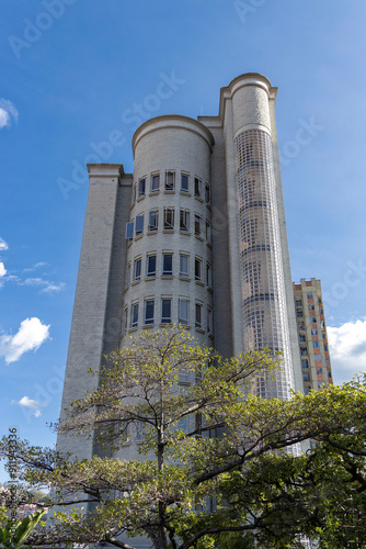 Medellin, Antioquia - Colombia - July 29, 2024. Comfama administrative building located in the San Ignacio square. photo