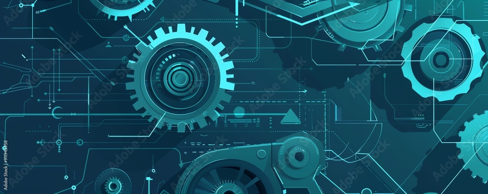 Machine part precision, engineering upgrade, blueprint backdrop, flat design illustration Machine part precision, engineering upgrade, blueprint backdrop, flat design illustration
