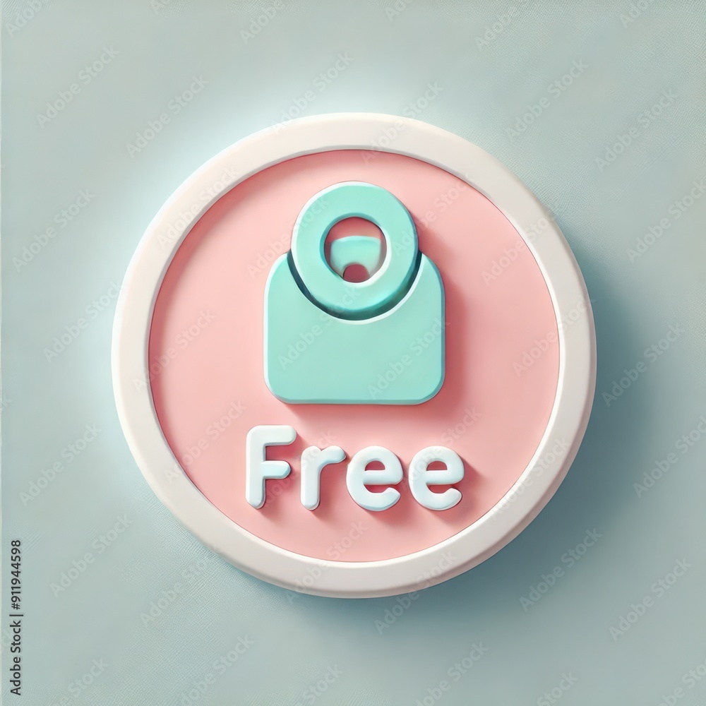 3D illustration of a round icon with a padlock symbol in pastel colors ...