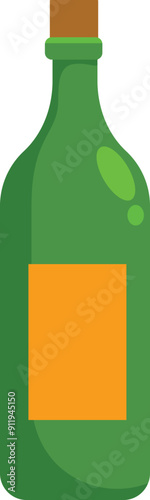 Green bottle with cork having orange label glued on it with bubbles