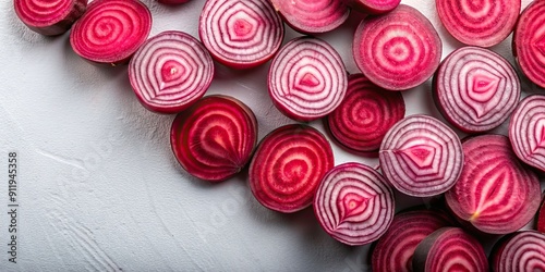 Sliced red beets with a striped pink pattern on a seamless background, beets, red, sliced, striped, pattern, pink, organic photo