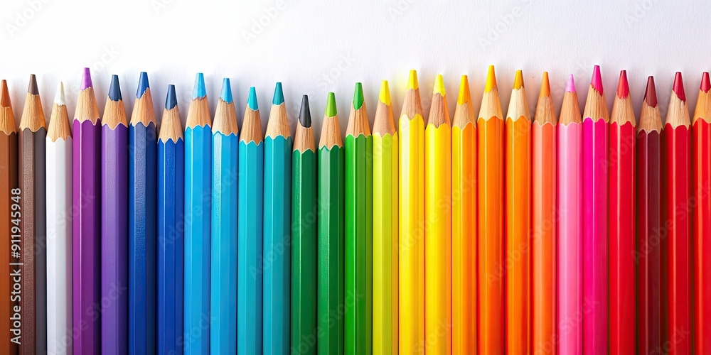 Vibrant gradient colored pencils in a row on white background, gradient, colored, pencils, vibrant, art supplies Vibrant gradient colored pencils in a row on white background, gradient, colored, pencils, vibrant, art supplies