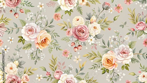Seamless and elegant floral pattern on a light grey background, floral, seamless, elegant, light grey, background, design