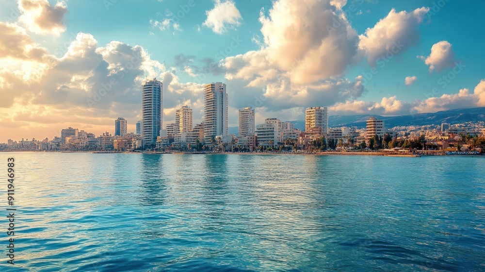 Coastal Cityscape with Blue Skies and Calm Waters Coastal Cityscape with Blue Skies and Calm Waters