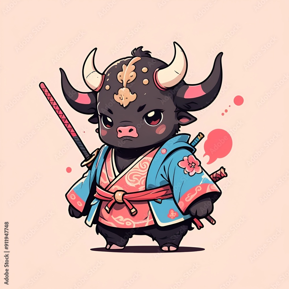 Miniature Samurai Bull. Bulldozing Ninja. Tiny Taurus Warrior Miniature Samurai Bull. Bulldozing Ninja. Tiny Taurus Warrior