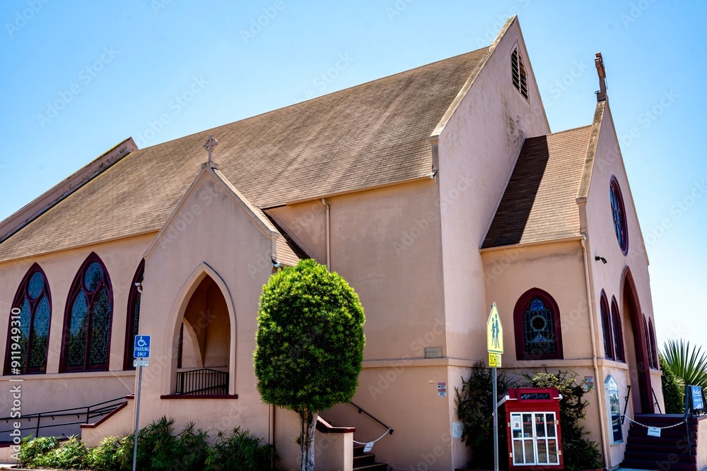 Spanish Style Church in San Diego, CA on a Summer Day