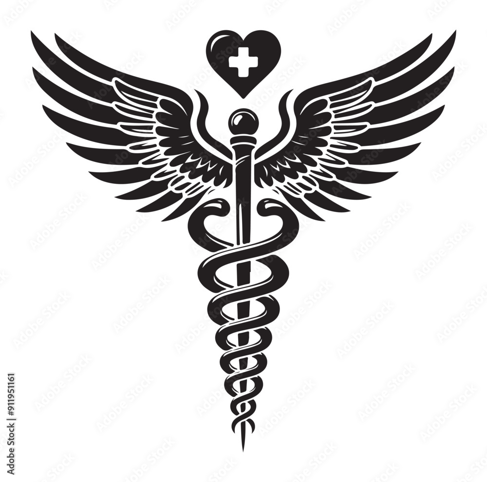 Caduceus health vector silhouette black vector art illustration design. Caduceus health vector silhouette black vector art illustration design.