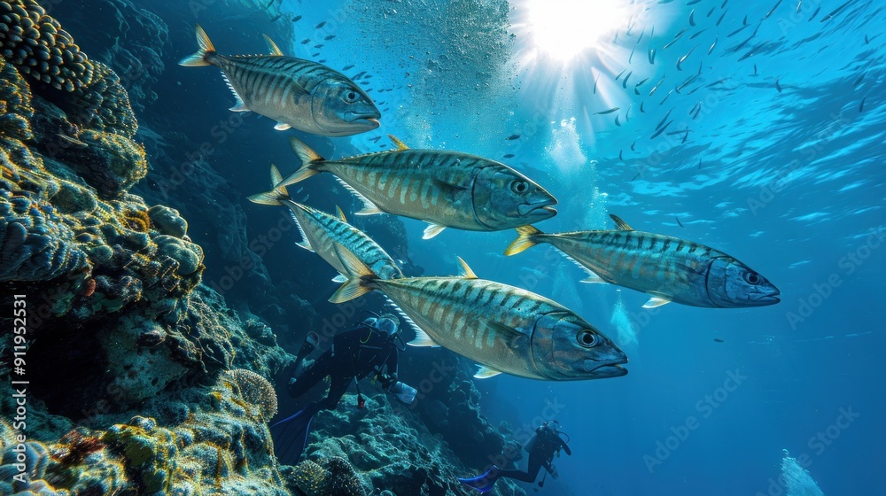 School of Fish Swimming Near Coral Reef School of Fish Swimming Near Coral Reef