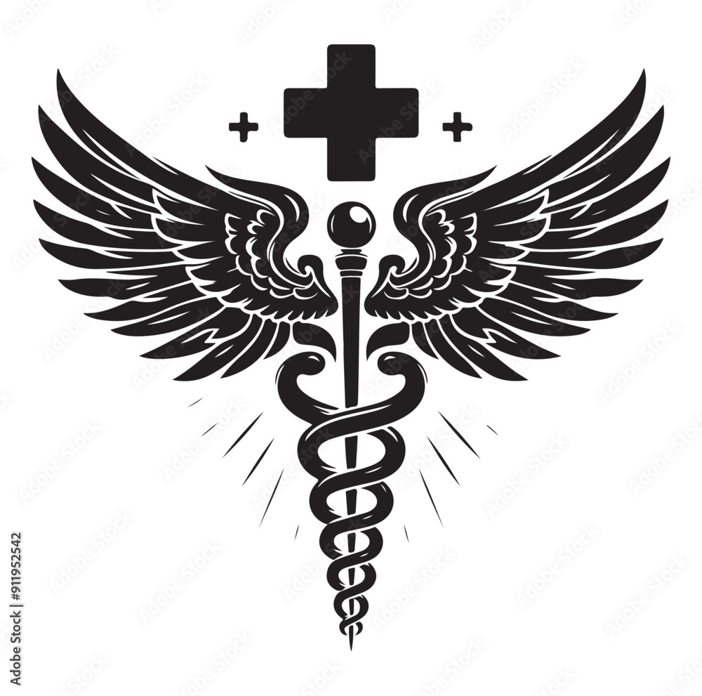 Caduceus health vector silhouette black vector art illustration design. Caduceus health vector silhouette black vector art illustration design.