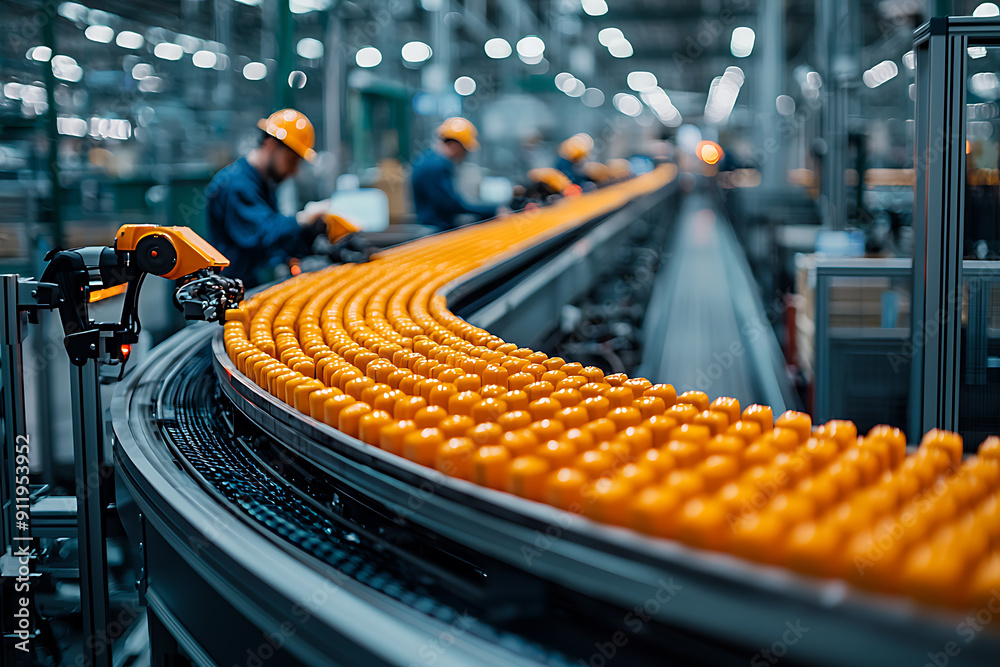 A busy warehouse featuring robotic arms and conveyor belts sorting ...