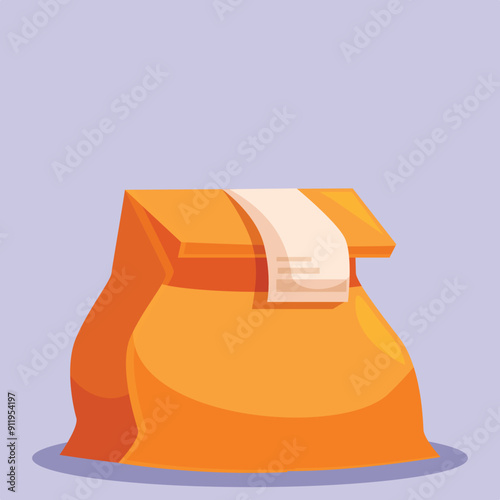 Illustration of an orange paper bag standing up with a receipt sticking out of the top