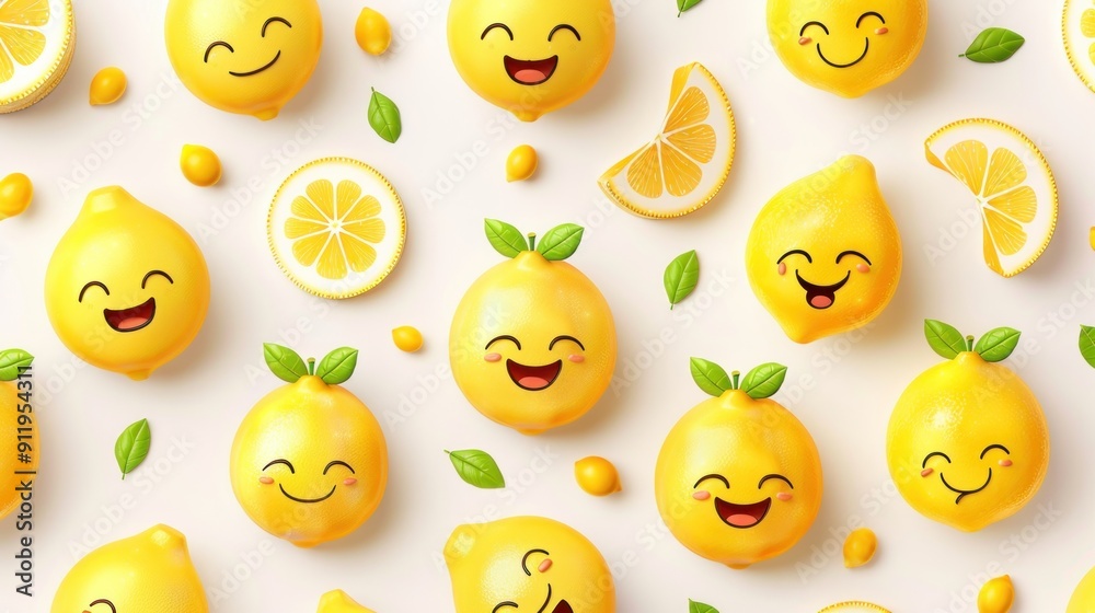 Fototapeta premium Smiling lemon pattern background.