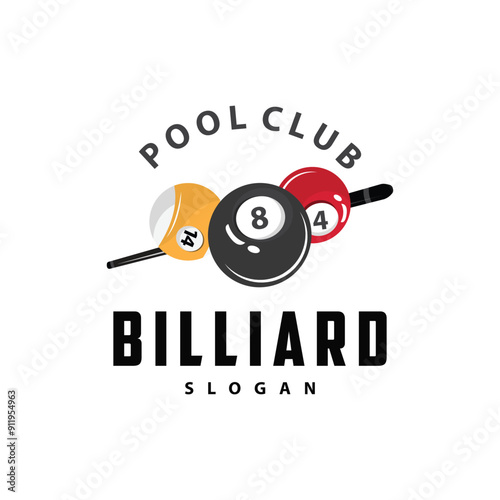 Billiard Logo Minimalist Design Ball and Stick Symbol Illustration Template