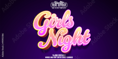 Girls editable text effect, customizable night and party 3d font style