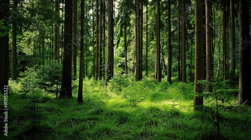 Wallpaper Mural Serene Forest Background with Lush Greenery and Sunlight Filtering Through Trees Torontodigital.ca