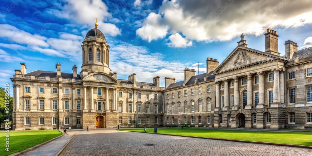 Fototapeta premium Trinity College campus in Dublin, Ireland , Trinity College, cobblestone, historic, university, library, architecture