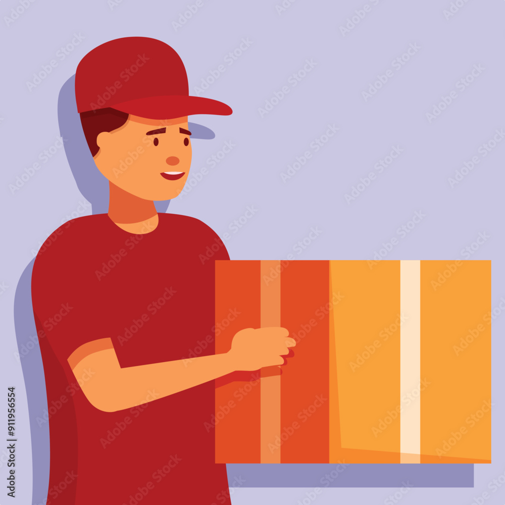 Delivery man holding a cardboard box, smiling delivery service worker character Delivery man holding a cardboard box, smiling delivery service worker character