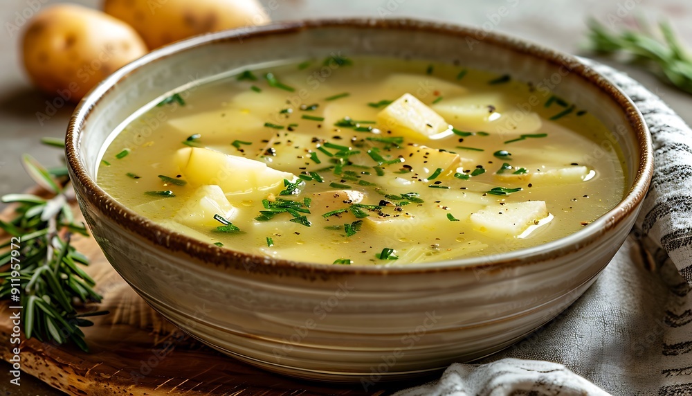 Potato soup with chive and sesame seeds in a bowl Potato soup with chive and sesame seeds in a bowl