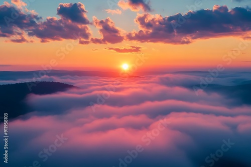 Sunrise Over Mountains and Clouds