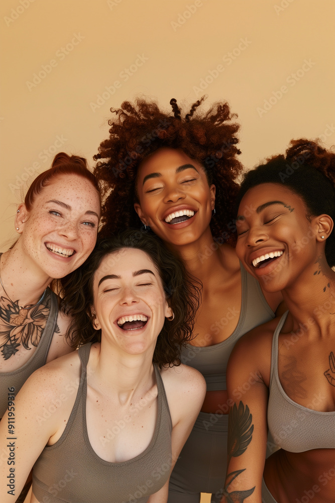 A group of young multiethnic girls standing side by side happily smiling and looking at the camera. A group of young multiethnic girls standing side by side happily smiling and looking at the camera.