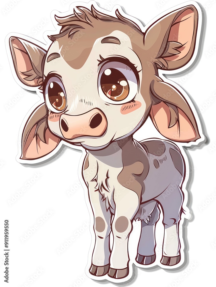 Cute cartoon calf sticker with big eyes. Cute cartoon calf sticker with big eyes.