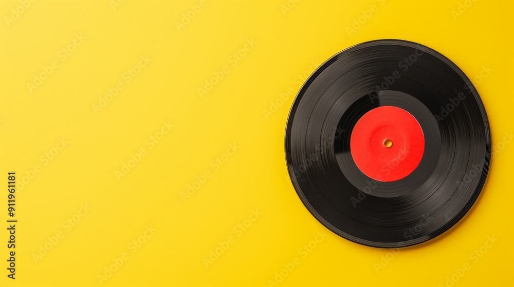 Yellow background with a vinyl record, blank labeld Yellow background with a vinyl record, blank labeld