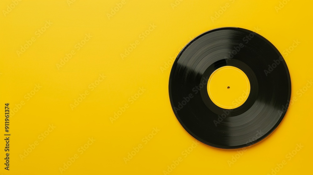 Smooth yellow backdrop with a vinyl record and empty labeld Smooth yellow backdrop with a vinyl record and empty labeld