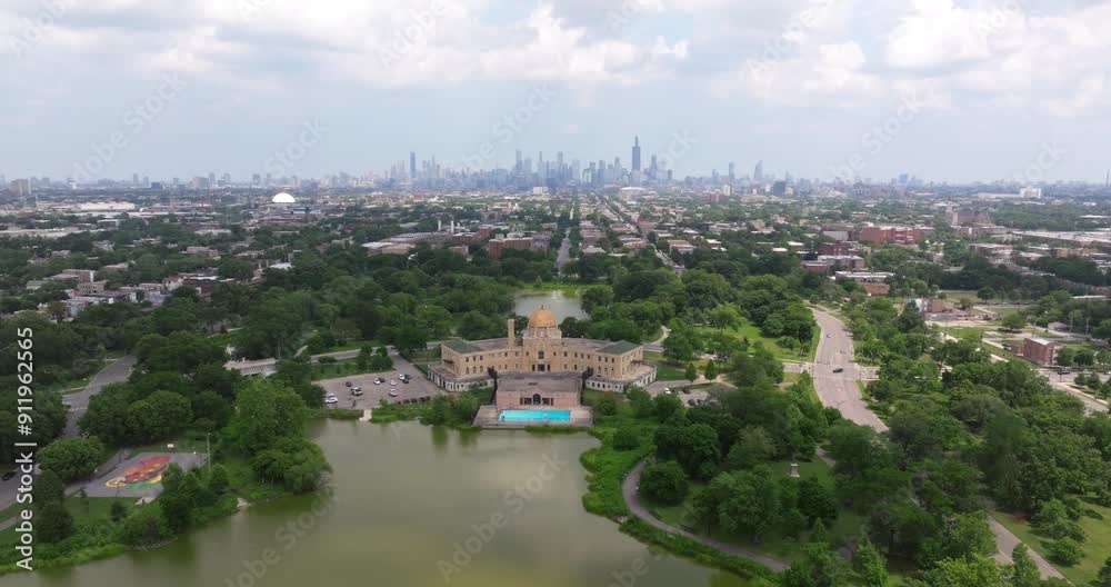 Drone Descends to Reveal Garfield Park Gold Dome Field House. Chicago, Illinois Drone Descends to Reveal Garfield Park Gold Dome Field House. Chicago, Illinois