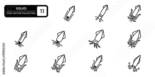 Squid icons collection, editable and resizable vector icon templates.