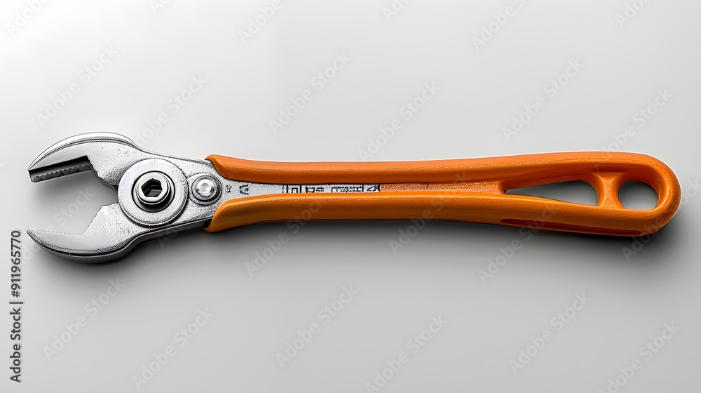 Fototapeta premium 7. A minimalist image with a white background featuring a single orange crimping tool, positioned in the center