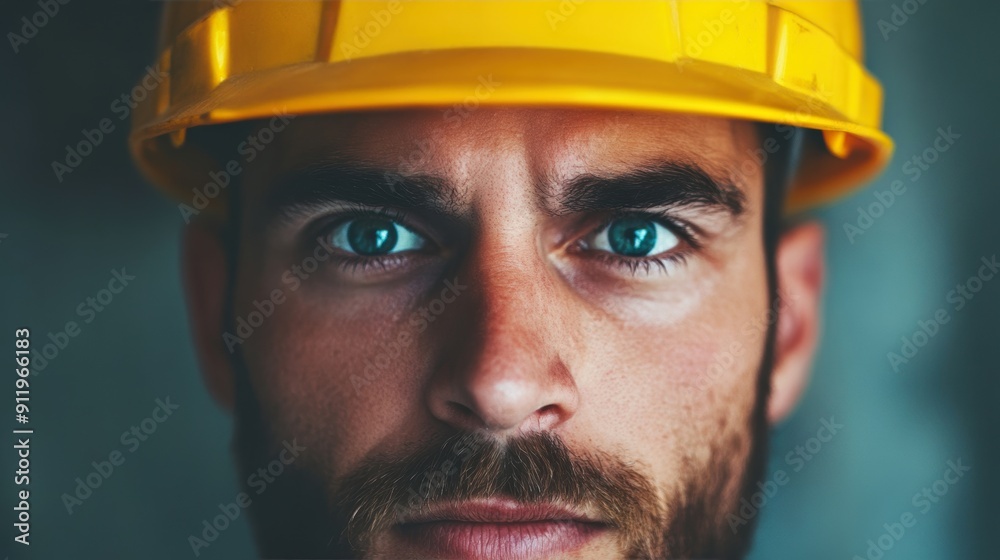 A construction worker in a hard hat shows surprise while at a building site A construction worker in a hard hat shows surprise while at a building site