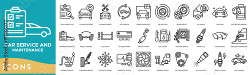 Car Service and Maintenance icon. Vehicle Inspection, Automotive Repair, Car Maintenance, Auto Service and Engine Diagnostics