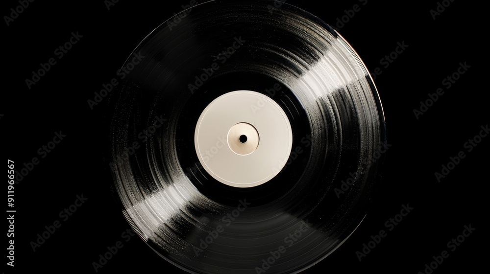 A vinyl record with no markings, placed against a solid black background. The background is isolated, making the record the focal point with plenty of copy spaced A vinyl record with no markings, placed against a solid black background. The background is isolated, making the record the focal point with plenty of copy spaced