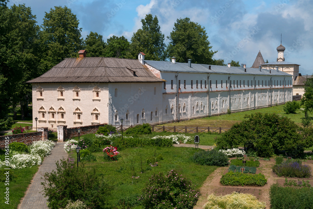 View of the building of the Fraternal building on the territory of the architectural and museum complex of the Spaso-Evfimiev Monastery on a sunny summer day, Suzdal, Vladimir region, Russia View of the building of the Fraternal building on the territory of the architectural and museum complex of the Spaso-Evfimiev Monastery on a sunny summer day, Suzdal, Vladimir region, Russia