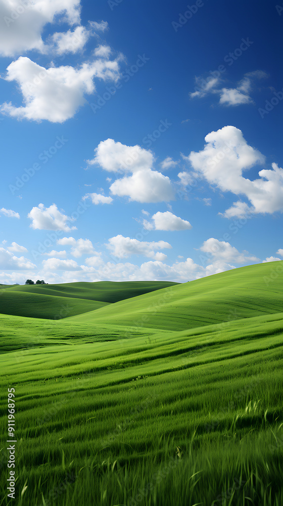 Digital technology blue sky white clouds green hills abstract poster background Digital technology blue sky white clouds green hills abstract poster background