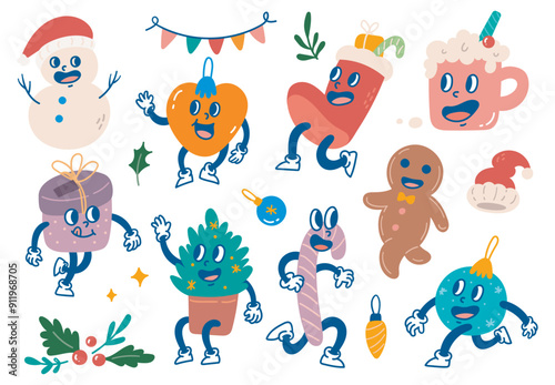 Festive Christmas Cartoon Characters - Fun Holiday Illustration Set