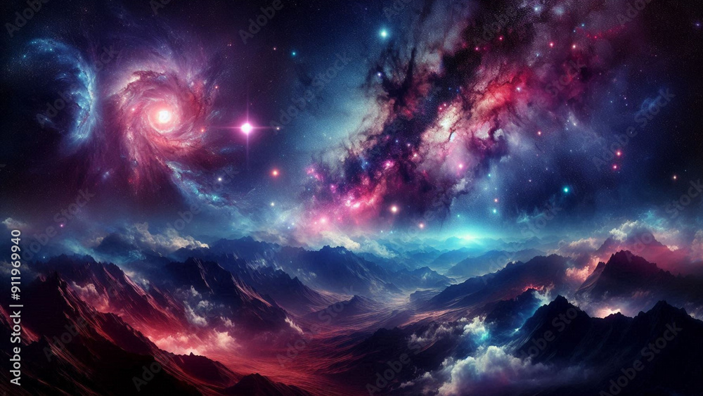 Fototapeta premium Majestic Galaxy: Beautiful Purple and Blue Tones