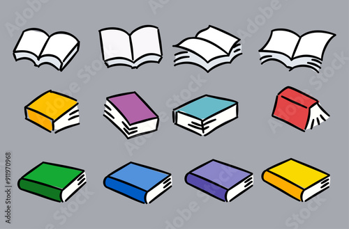 Educational book symbol icon set