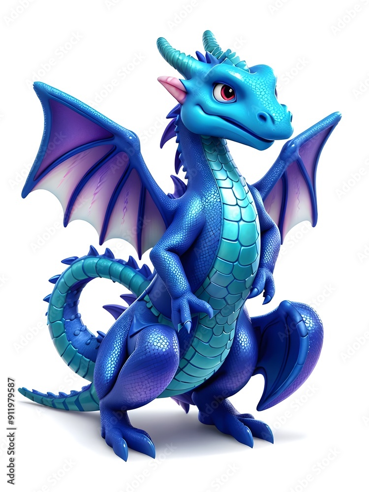 Fototapeta premium Majestic Blue Dragon Character with Vibrant Wings - Fantasy Illustration