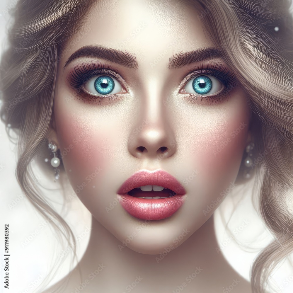 Fototapeta premium beautiful surprised girl detailed in fantasy style, photorealism 