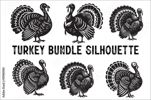 Turkey bird Silhouette. Wild turkey silhouette with white background.
Turkey Animal black and white on a White Background. Turkey icons Vector.